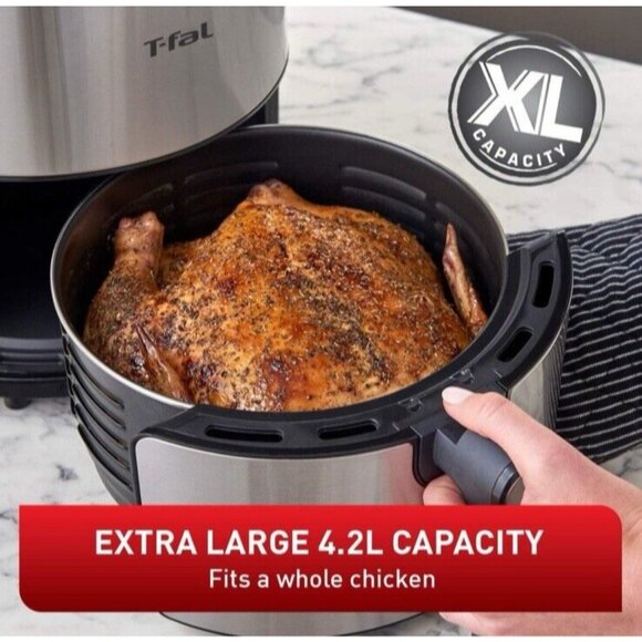 T-Fal Healthy Air Fryer Easy Fry Prestige 4.2L XL, Low Oil, Silver w Basket New - Picture 5 of 6